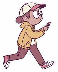 a person, girl, in casual outfit walking with a phone