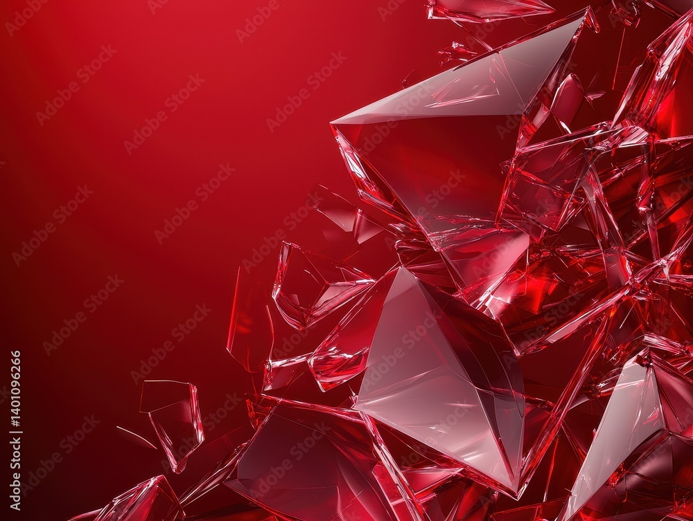 Poster Abstract design with red and clear geometric shards creates a dynamic, visually compelling composition.