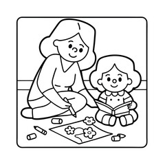mother and baby coloring book page vector illustration