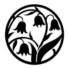 Elegant Black and White Floral Circle Design Featuring Bell Flowers