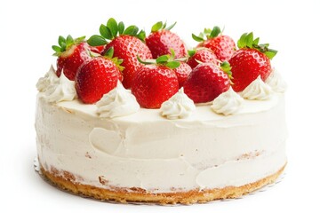Cake with strawberry isolated on white background for a fresh and sweet dessert
