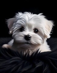 Malteser Terrier auf schwarzem Teppich, schwarzer Hintergrund