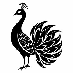 Minimalist Black Peacock Silhouette Illustration