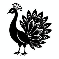 Minimalist Black Peacock Silhouette Illustration