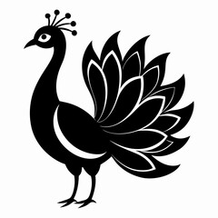 Minimalist Black Peacock Silhouette Illustration
