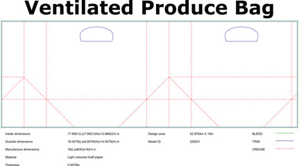 Ventilated Produce Bag Design With Dimensions And Model Id For Food Packaging And Grocery Storage Solutions