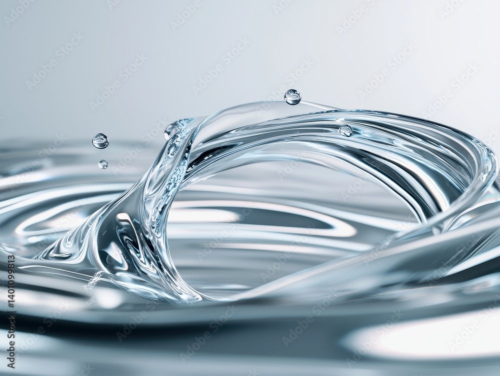 Poster dynamic water swirl with droplets, creating a mesmerizing vortex on a glossy surface. serene and ref
