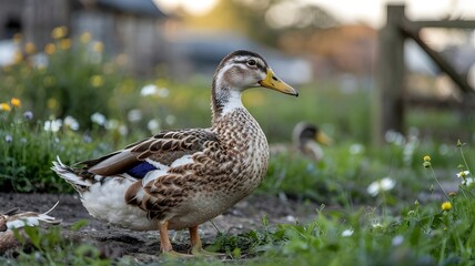 Obraz premium Brown Duck Standing in Grassy Area