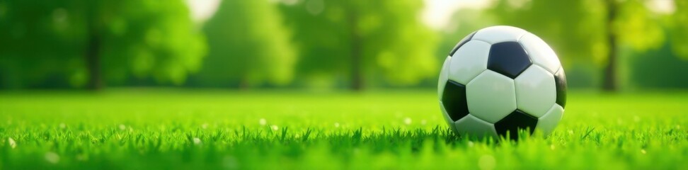 Fototapeta premium Flat vector soccer ball icon on a green grass field, sport, grassy area