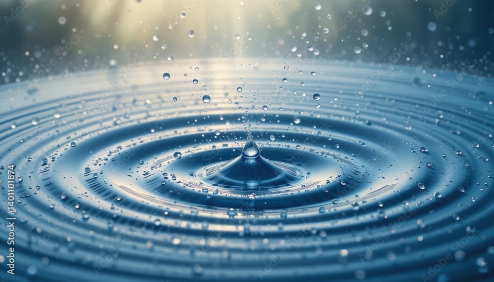 Aufkleber rippling water droplets creating circular patterns tranquil pond nature photography serene environme
