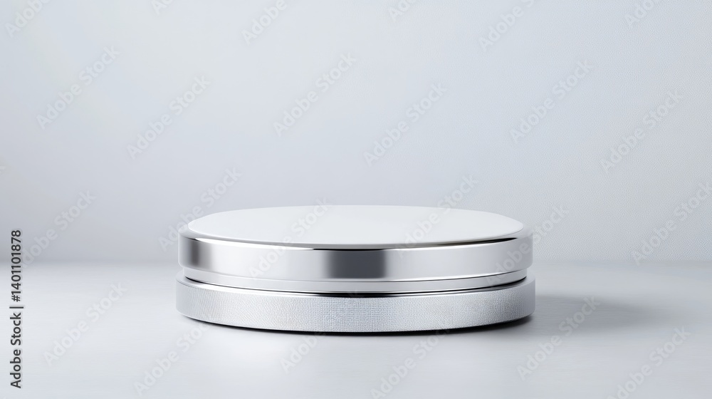 Poster silver display stand blank surface minimalist style high-resolution rendering front view smooth meta