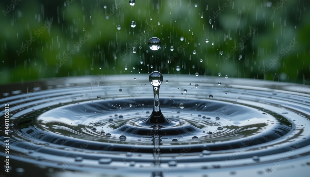 Poster dynamic water droplet splashing serene nature setting high-definition close-up calm environment macr