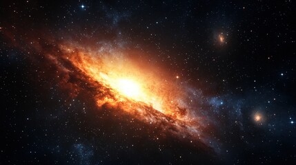 Fototapeta premium A stunning cosmic scene featuring a vibrant galaxy with swirling colors and bright stars against a dark backdrop of space.