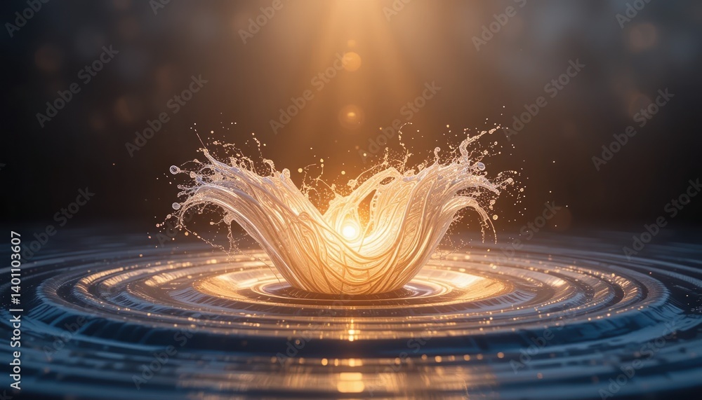 Poster dynamic water splash creating patterns studio setting visual art ethereal atmosphere close-up view l