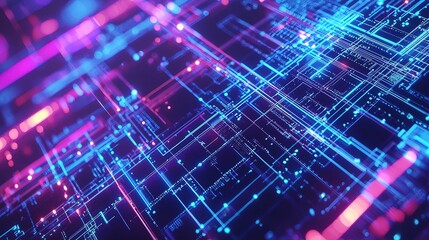 Obraz premium Ultra-HD High-Tech Digital Grid Background with Glowing Lines and Geometric Patterns