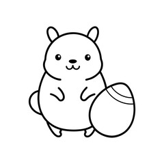 Outline Easter Capybara with Big Paschal Egg Holiday.