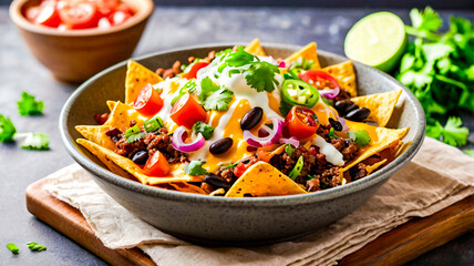 salad with vegetables, Loaded Nachos with Ground Beef, Cheese, and Fresh Toppings – Mexican Food