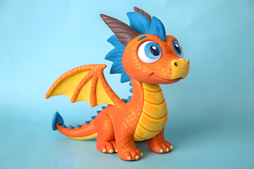 Fototapeta premium chupacabra cartoon with big blue eyes and orange wings in bright light