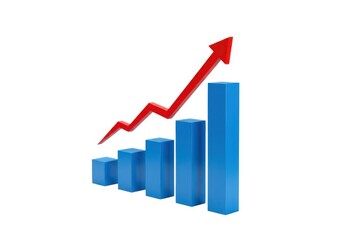 Growth chart with upward trend analysis and success rate isolated on white background