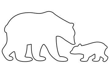 Black Line Animal Silhouette Bear Family Vector Illustrator