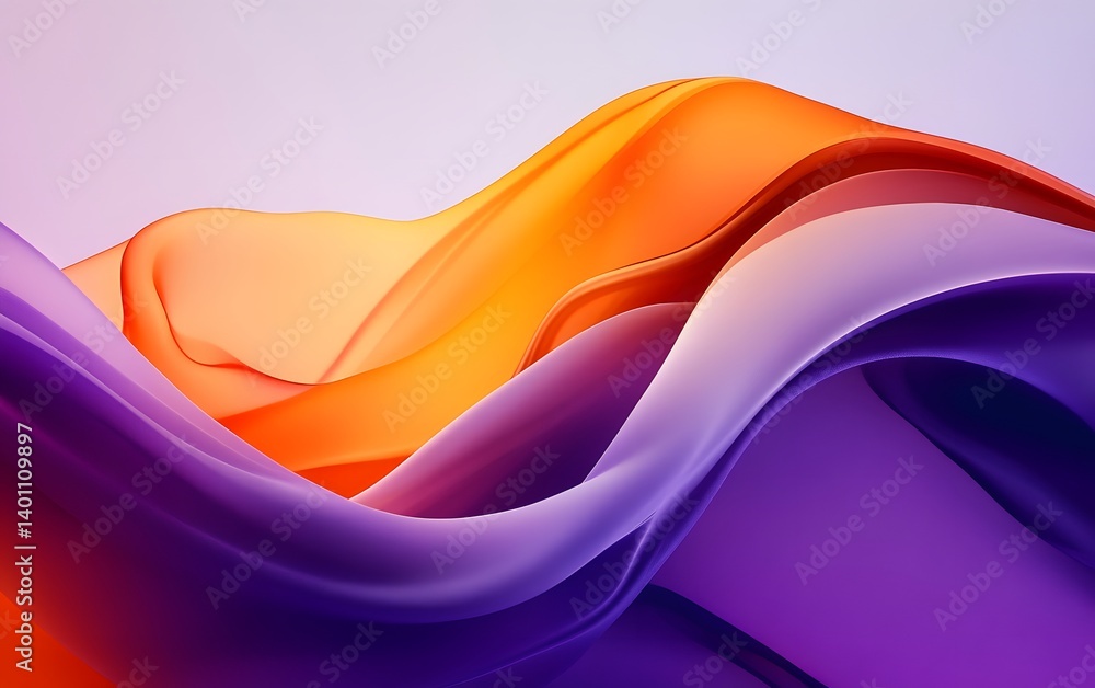 Poster abstract fluid art background with purple and orange colors, creating an elegant design of wavy shap