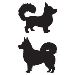 Silhouette Comparison of Two Fluffy-Tailed Dog Breeds White Background 