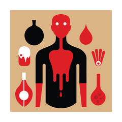 Vector set illustration of red and white kitchen icons: spoon, fork, knife