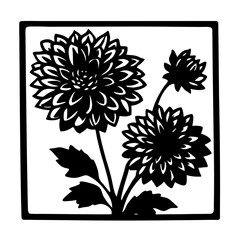 Black and White Dahlia Flower Illustration Framed Artistic Design Botanical Floral Artwork
