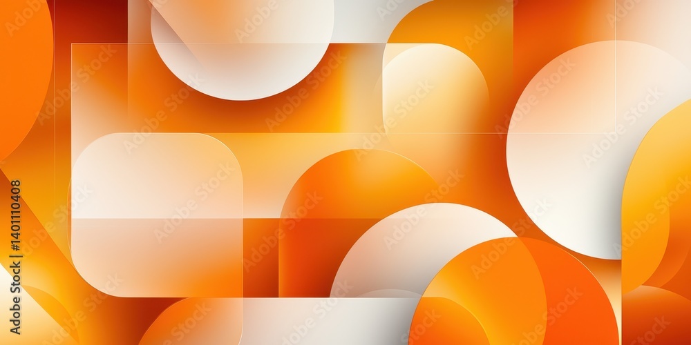 Poster abstract design with rounded rectangles and circles in orange, yellow, and white creates visual harm