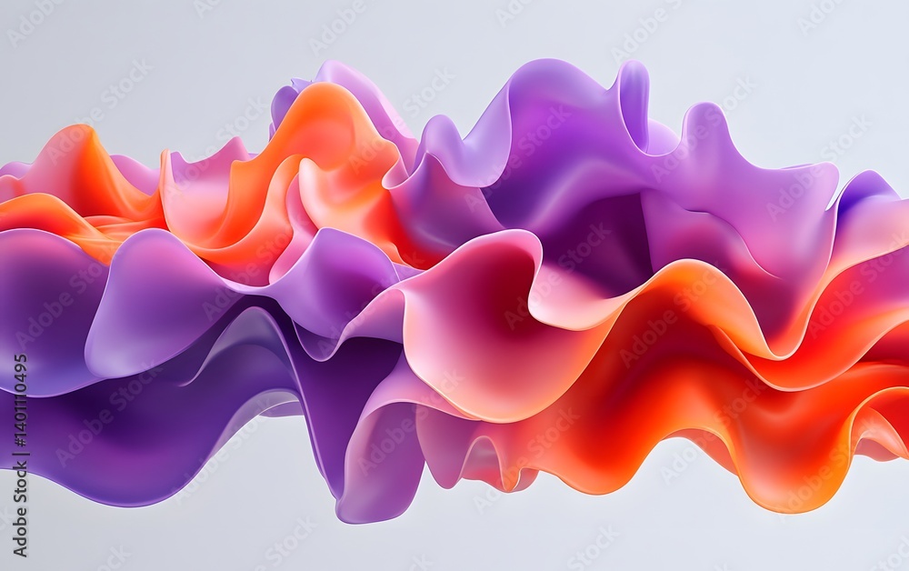 Poster abstract fluid art background with purple and orange colors, creating an elegant design of wavy shap