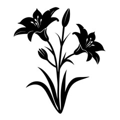 Elegant Black and White Lily Flower Silhouette Illustration Botanical Design