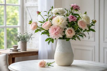 Close-Up of Flower Vase on Table Bring elegance and calm to your visuals 
