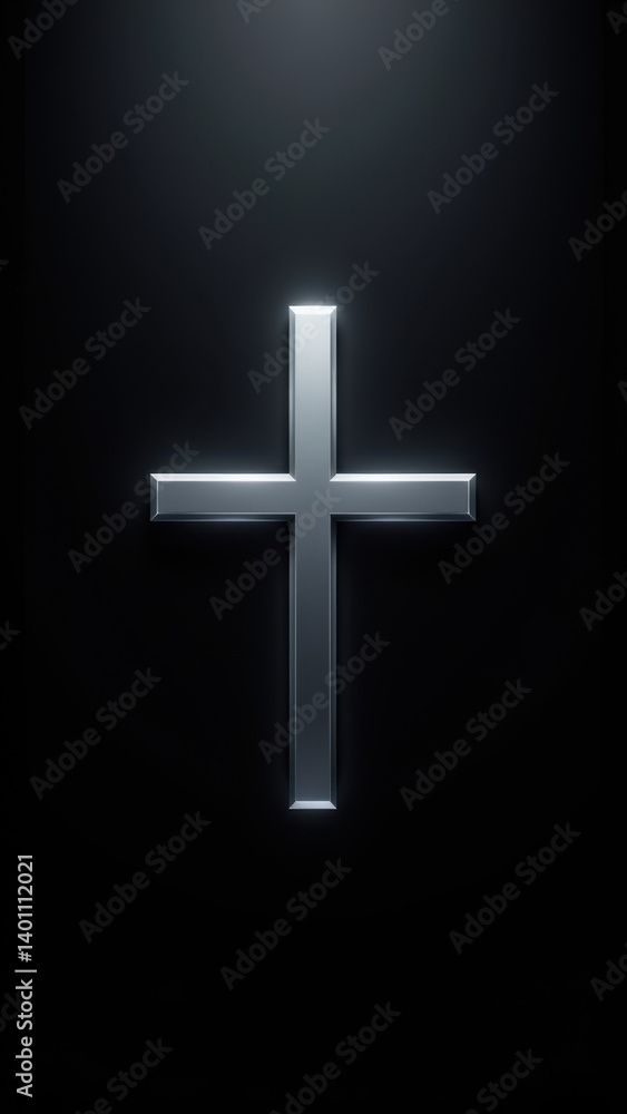 Poster a modern graphic representation of a christian cross set against a dark background with a gradient e