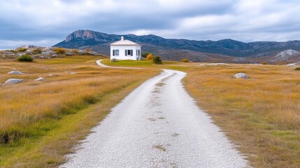 Fototapeta premium Winding path to small white building