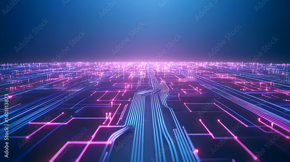 Poster abstract futuristic circuit design with glowing lines