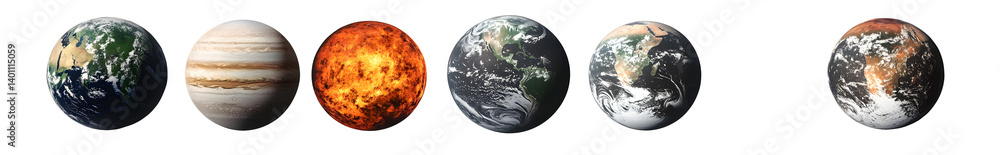 Poster set of planets isolated on transparent background - generative ai