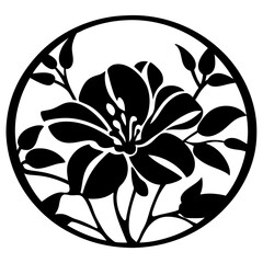 Elegant Black and White Floral Circle Design Artistic Botanical Illustration Flower Bloom