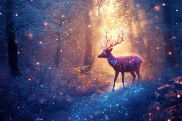 Magical Winter Forest Glowing Deer in a Snow Covered Landscape