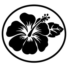 Black hibiscus flower silhouette in circle- Minimalist black hibiscus flower silhouette inside a circular frame, perfect for tropical design, logo, tattoo, or decorative use © Tanjila