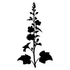Black and white illustration of hollyhock , flower silhouette vector designs.