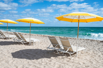 Fort Lauderdale Beach Chairs and Umbrellas. Sea View
