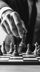 A hand carefully moves a chess piece over the board