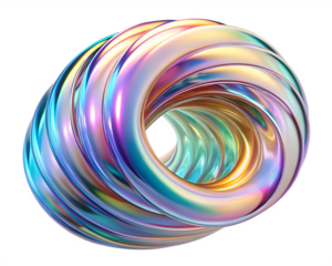 3d abstract iridescent spiral pipe shape isolated on white background PNG. GENERATIVE AI
