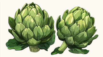 Green ripe raw big artichokes heads ready to cook