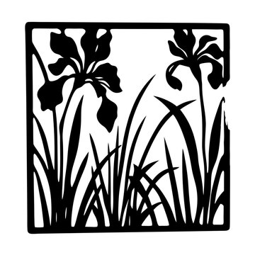 Black and white illustration of iris , flower silhouette vector designs.
