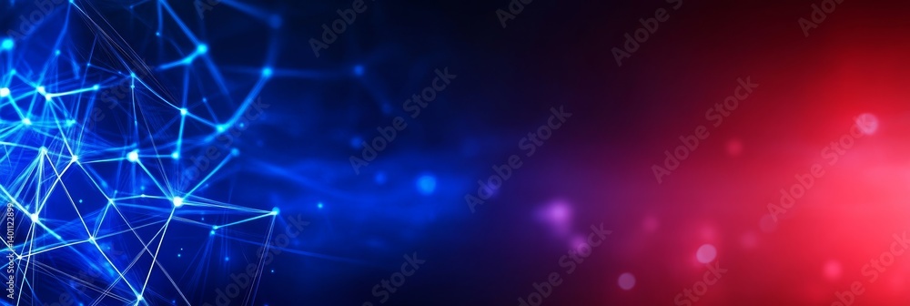 Poster abstract network connections - blue and red abstract background with glowing network connections and
