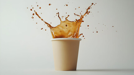 A cup of coffee with a splash of milk and a splash of cream. The coffee is hot and steam is rising from the cup