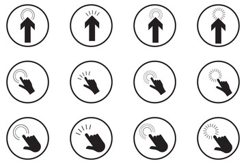 Set of Cursor icons click, vector icons. Mouse click cursor set. Hand Cursor. Click icon. Mouse pointer set. Arrow cursor.  Design EPS 10 
