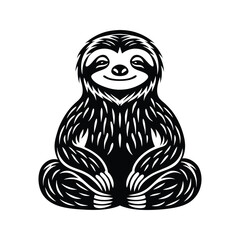 Obraz premium Sloth sitting with arms rested in front simple and relaxed icon silhouette vector with white background