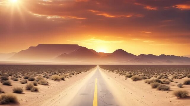 Сamera slowly flies over an empty desert abandoned road